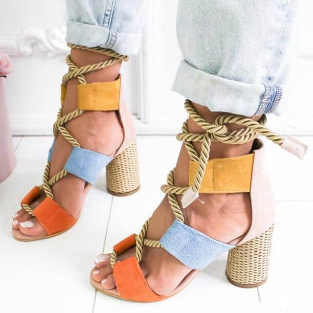 Lace Up Colorful Gladiator Sandals