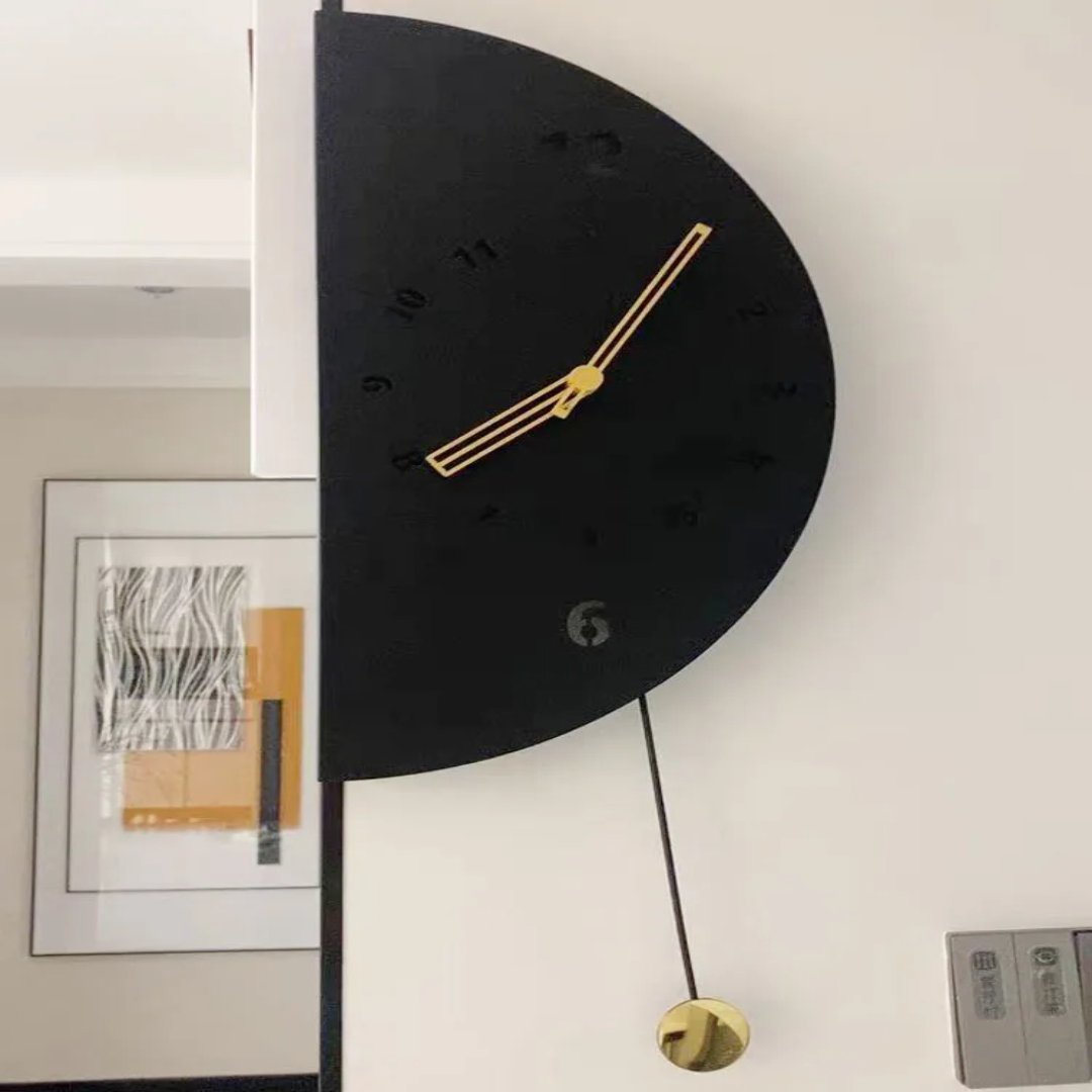 Geometric Half-Moon Dual Wall Clock