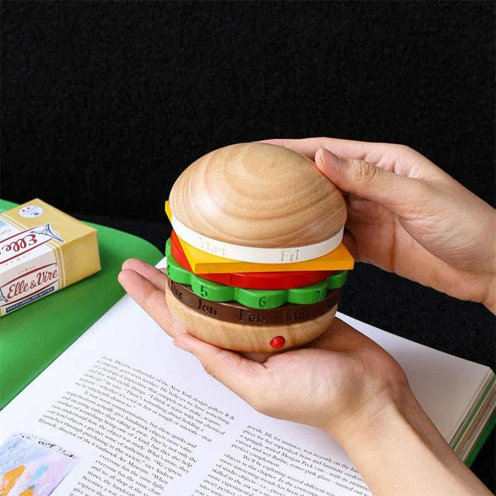 Rotating Wooden Hamburger Decorative Calender