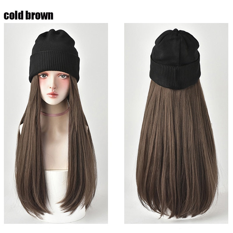 Knitted Long Hair Wig Beanie