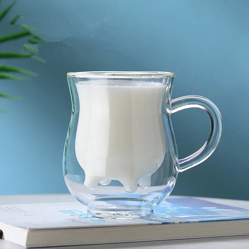 Cow Double Layer Glass Mug