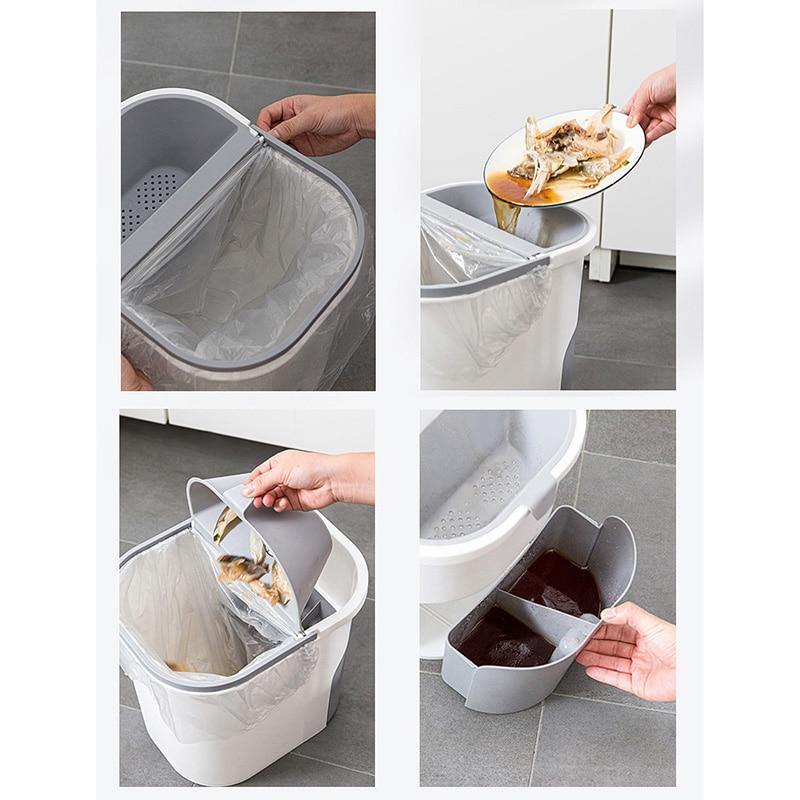 Wet-Dry Double Separator Kitchen Trash Bin