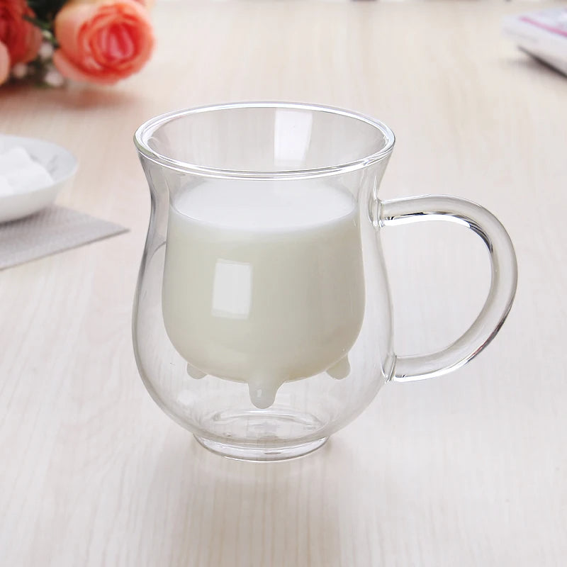 Cow Double Layer Glass Mug