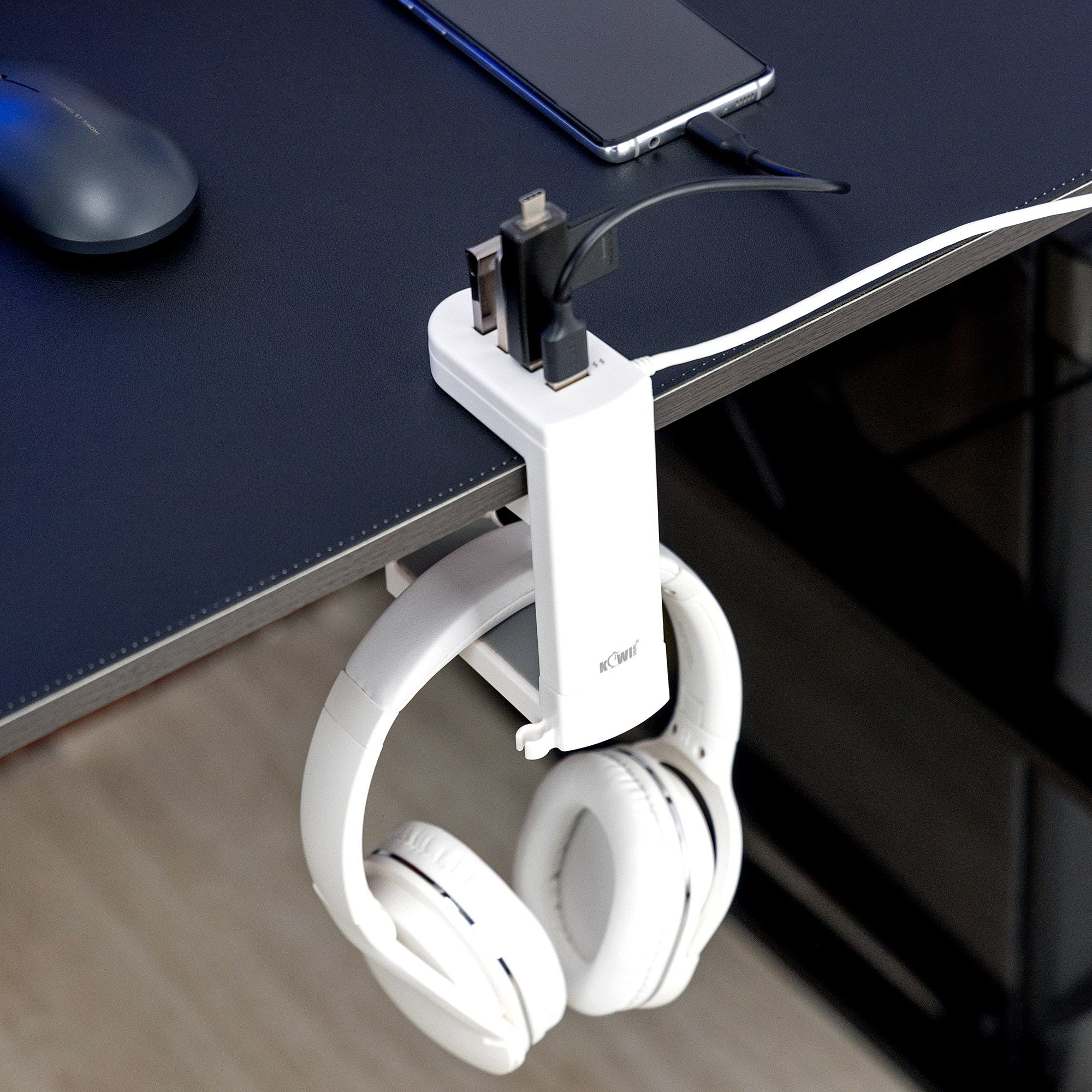 Under Desk USB Ports Headset Holder