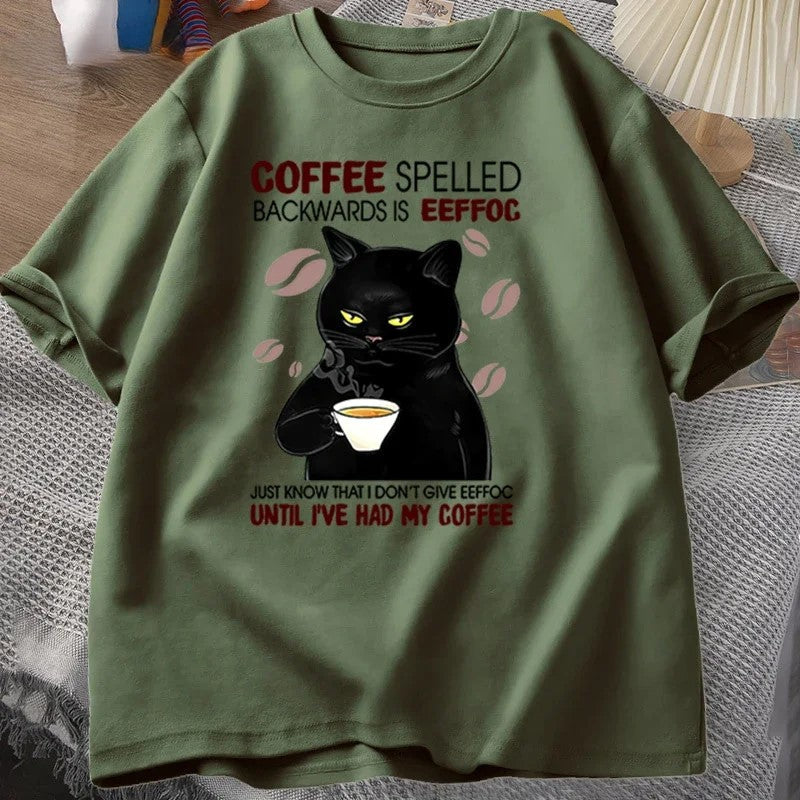 Coffee Spelled Backwards Cat Funny T-Shirt