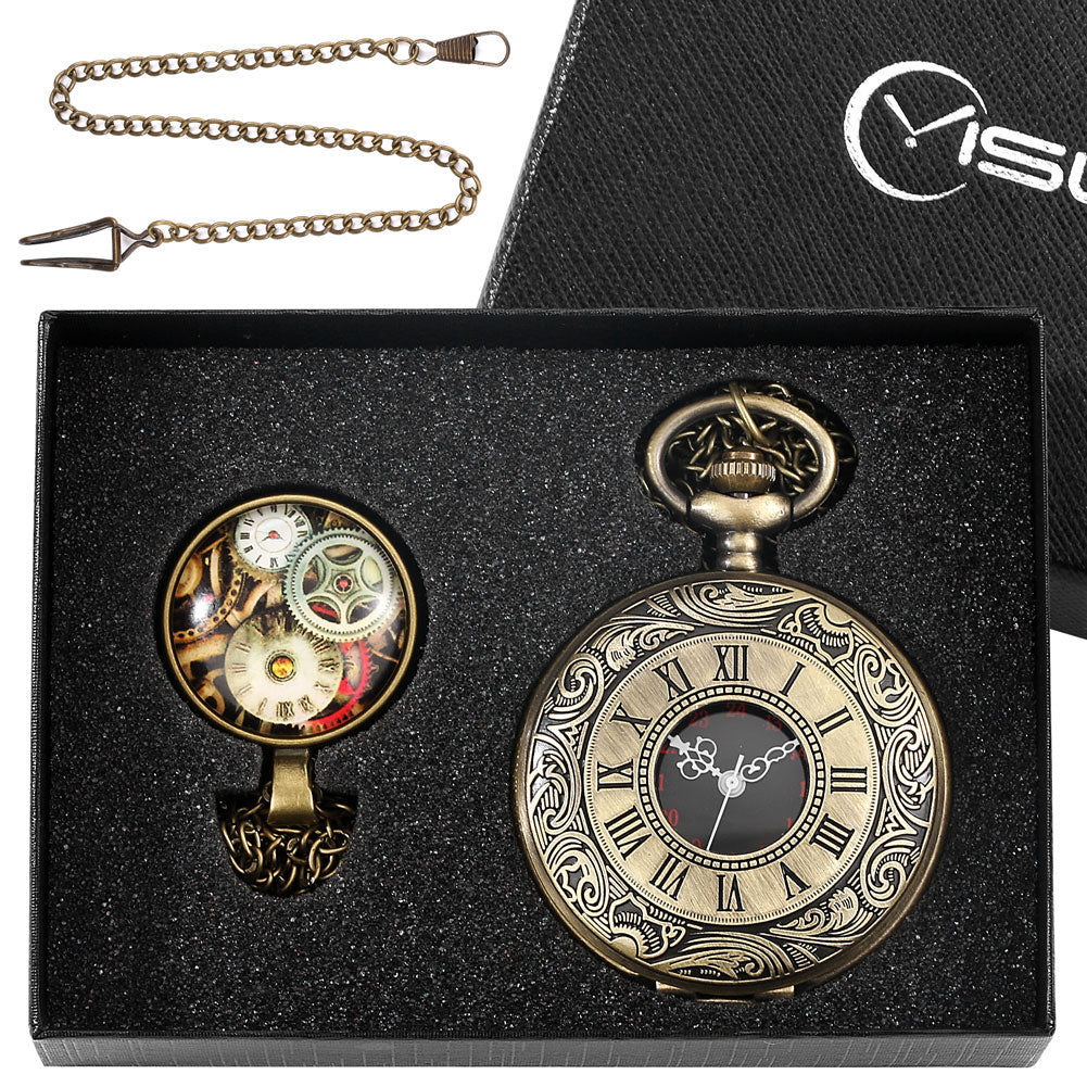 Digital Stainless Steel Pocket Watch Gift Set