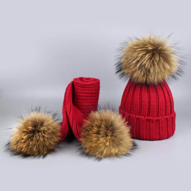 Warm Knitted Fur Hat Scarf Set