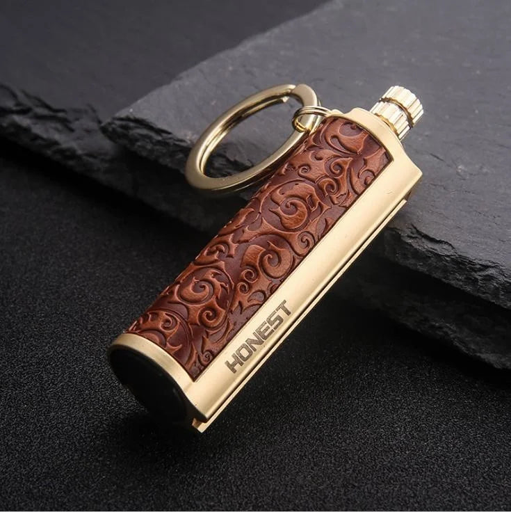 Leather Keychain Metal Match Inferno Lighter