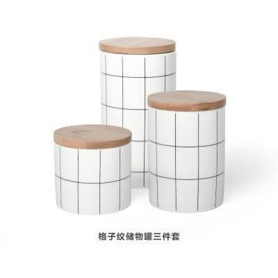 Ceramic Bamboo Cover Kitchen Food Container