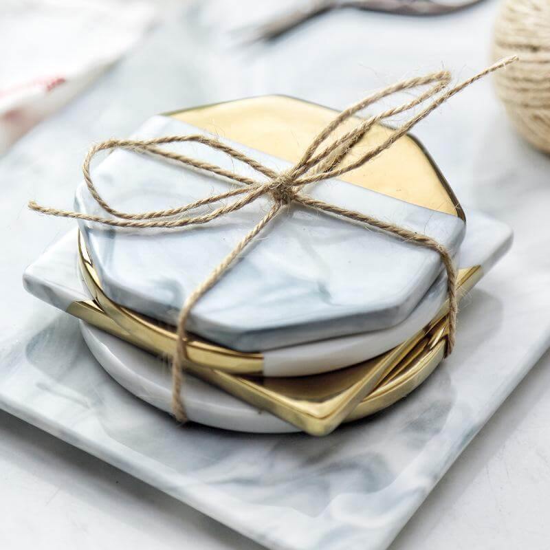 Luxury European Style Marble Stripes Ceramic Coaster