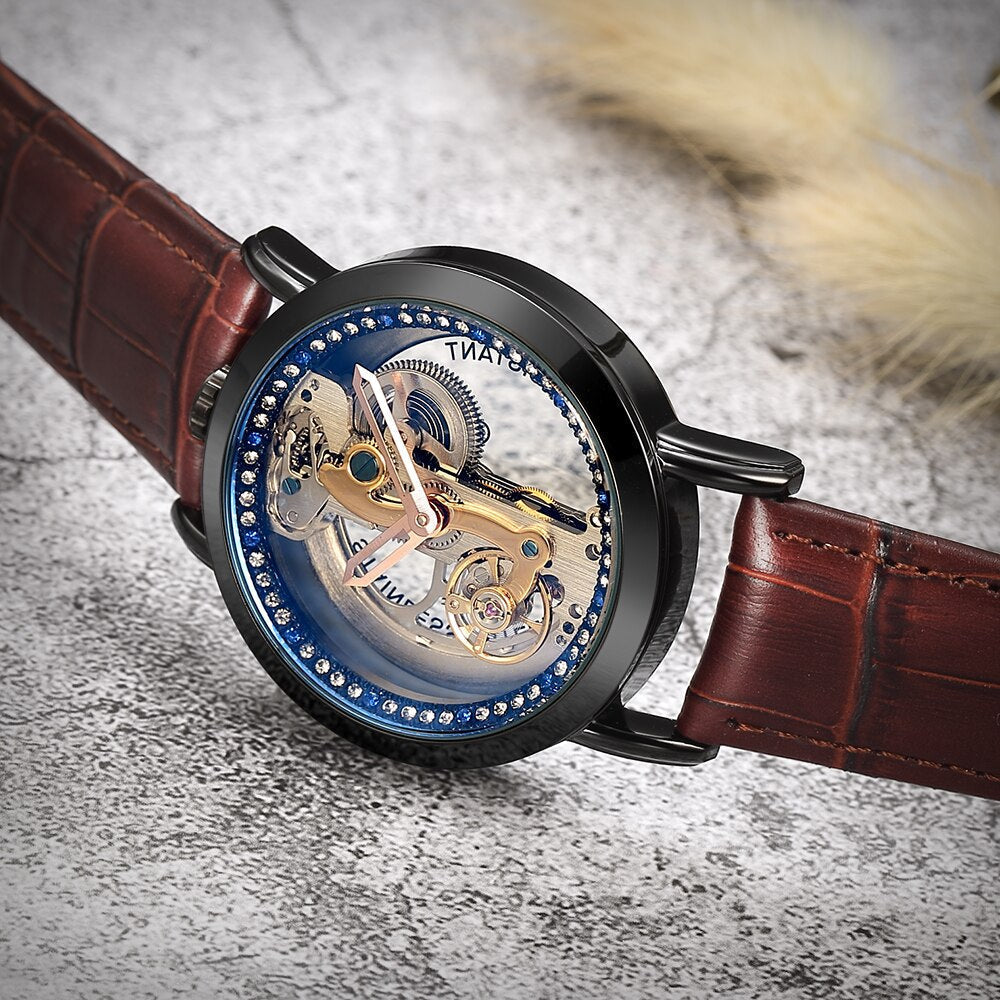 Crystal Mechanical Transparent Leather Watch