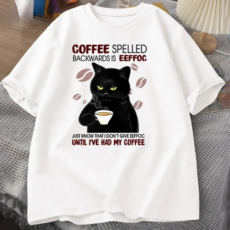 Coffee Spelled Backwards Cat Funny T-Shirt