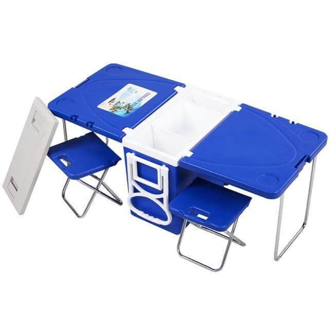 Multi Function Foldable Rolling Cooler Box Picnic Camping Outdoor Furniture Set