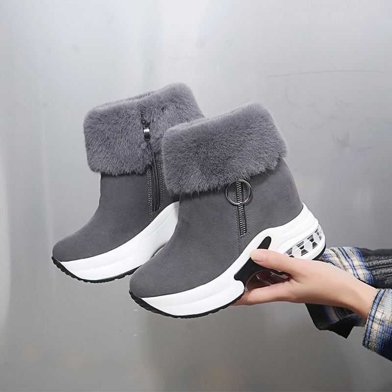 Fur Zipper Wedges Winter Boots