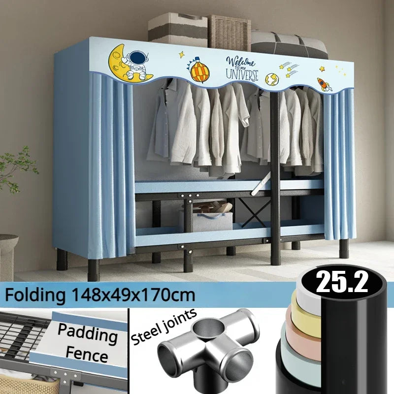 No-Assembly Protective Curtain Foldable Oxford Cloth Wardrobe