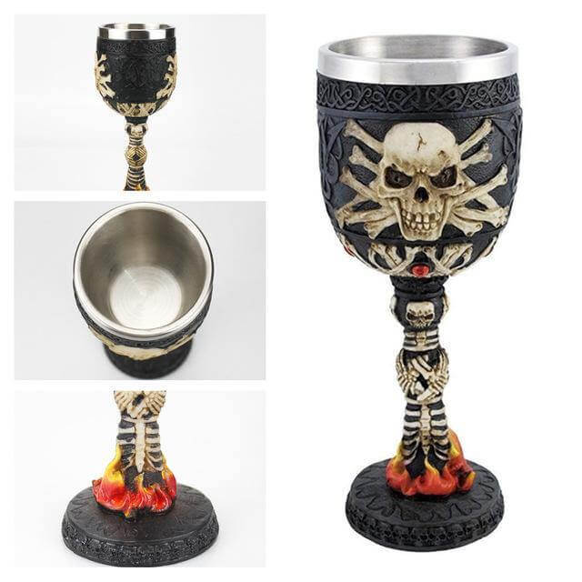 Stainless Steel Skull Gothic Goblet Cocktail Glass