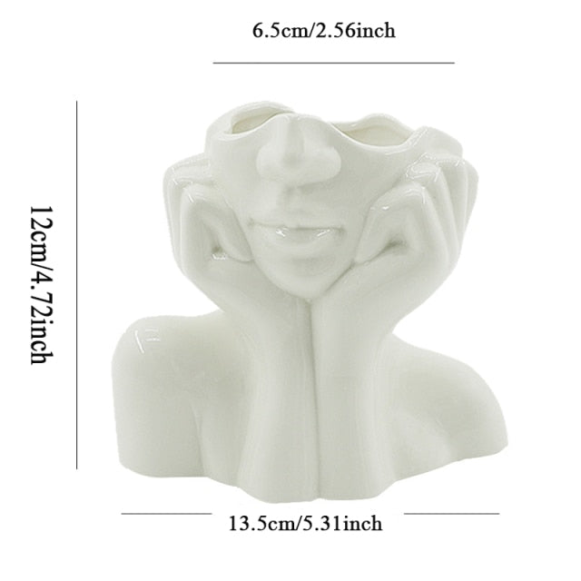 Ceramic Abstract  Human Face Flower Vase