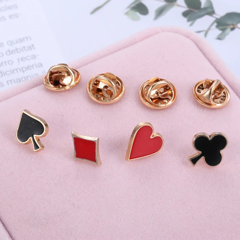 Zinc Alloy Poker Card Collar Clips Brooch Set