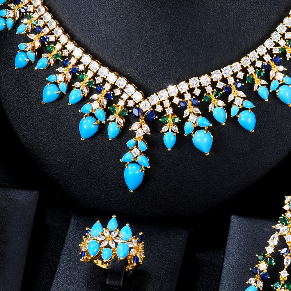 Zircon Crystal Turquoise Luxury African Jewelry Gift Set