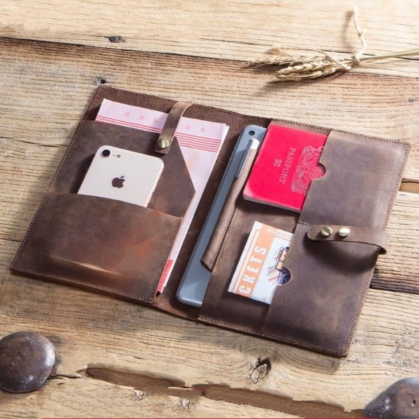 Vintage Leather Travel Passport iPad Wallet