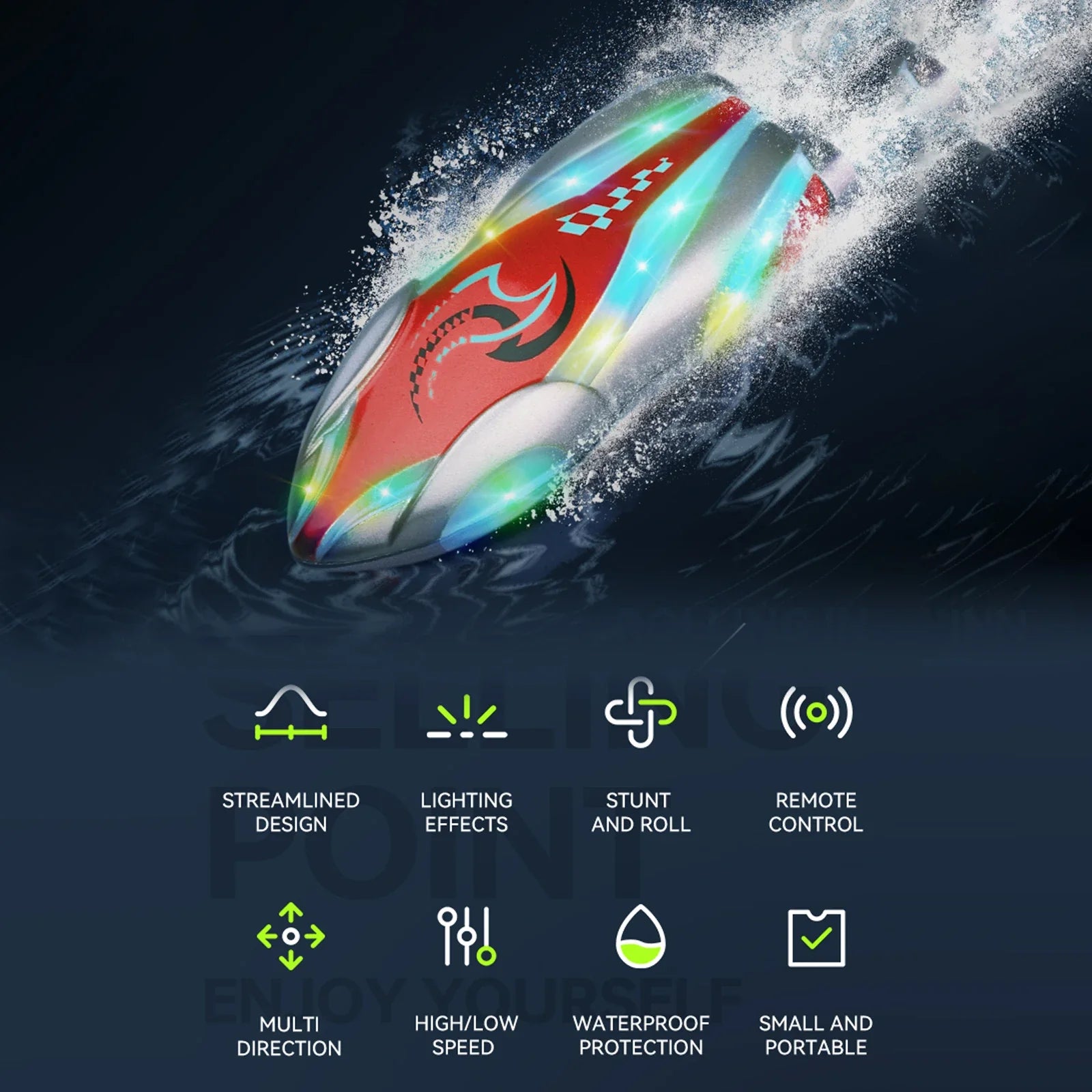 High-Speed LED Light Remote Mini Toy Boat