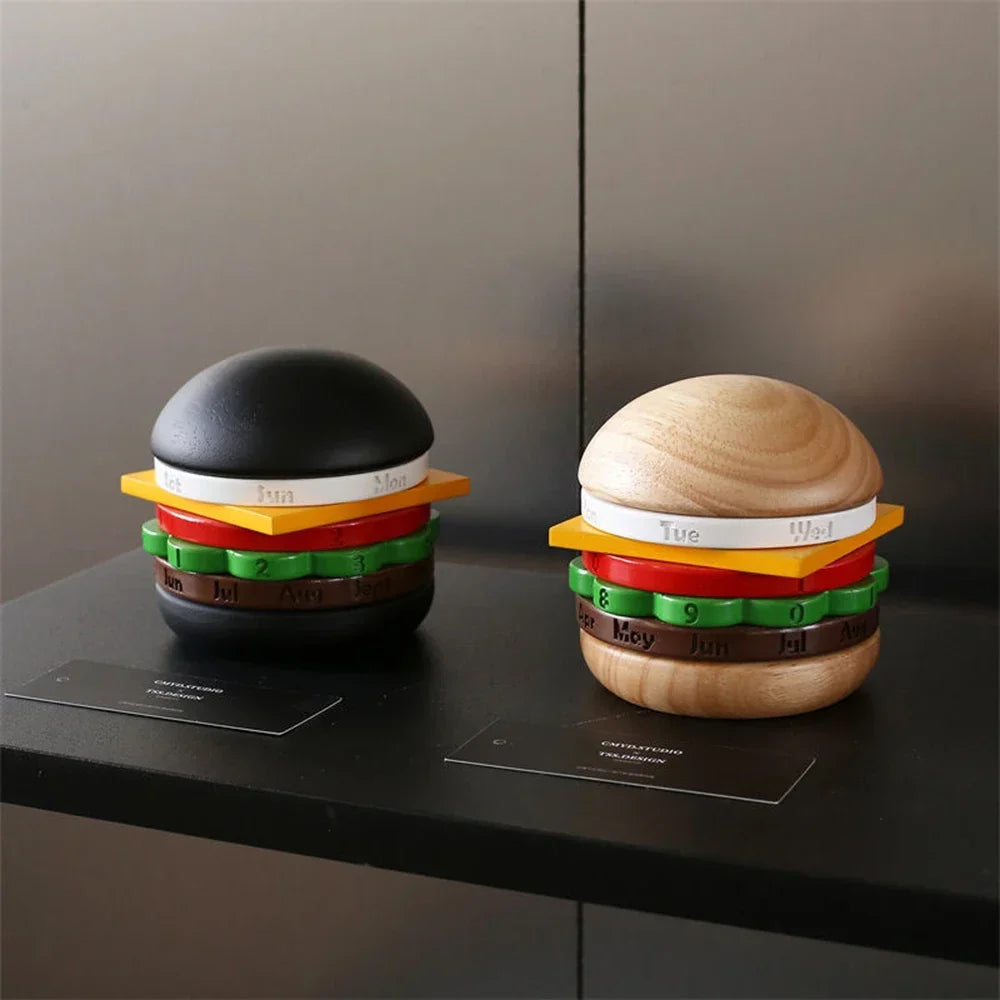 Rotating Wooden Hamburger Decorative Calender