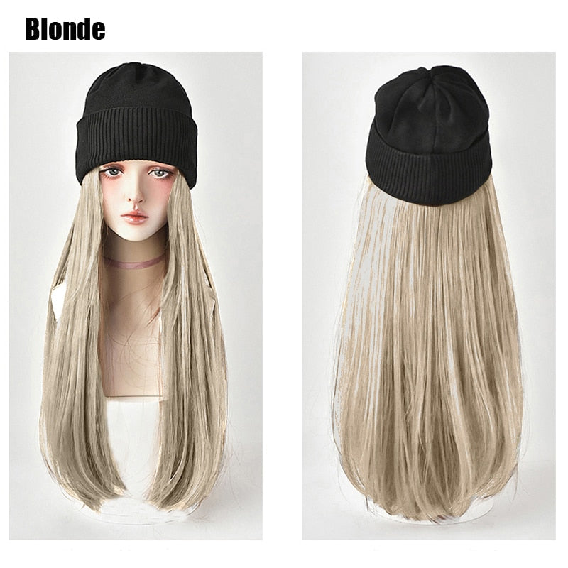 Knitted Long Hair Wig Beanie