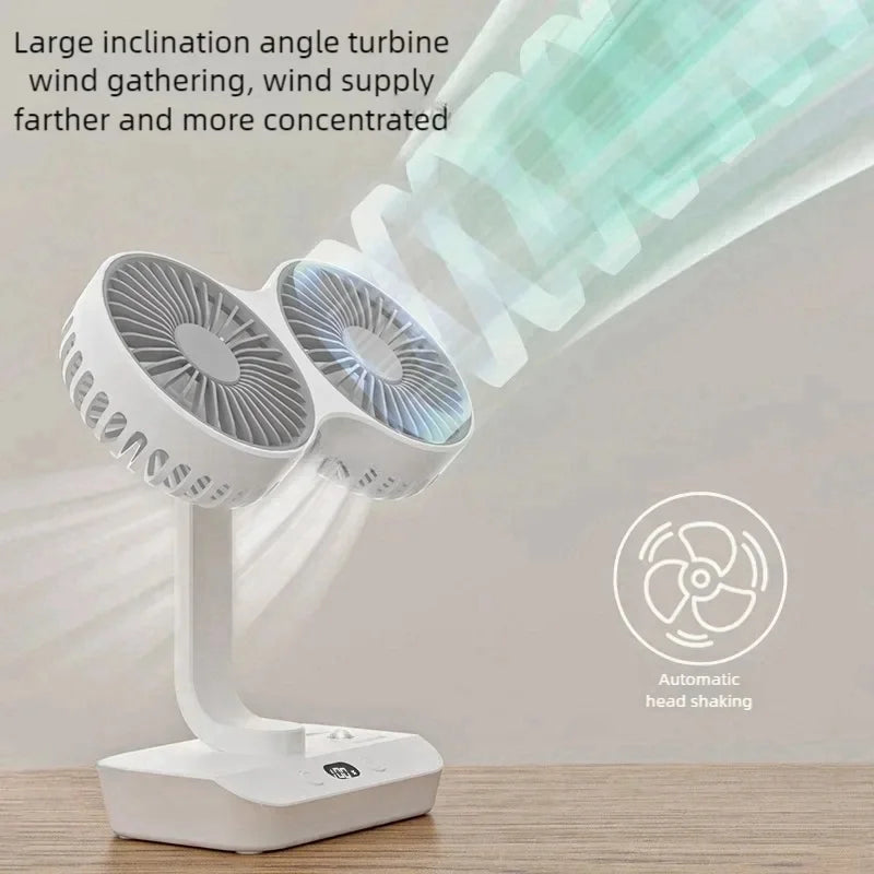 Adjustable Double-Head Portable Table Fan Night Lamp