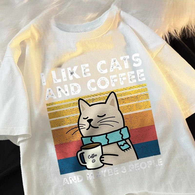 I Like Cats And Coffee And Maybe 3 People Funny T-Shirt