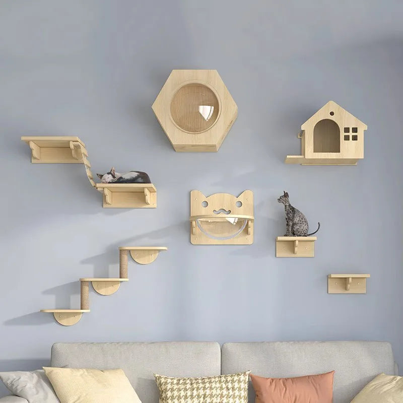 Wooden Cat Wall Climbing Platform Tower