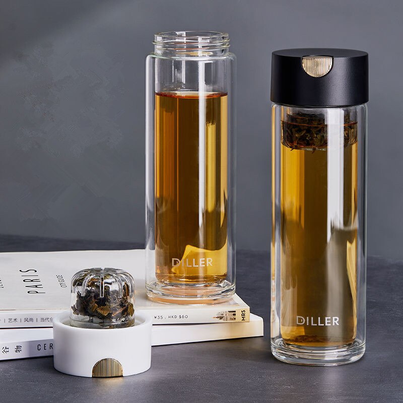 Double Wall Glass Magnetic Tea Infuser Bottle