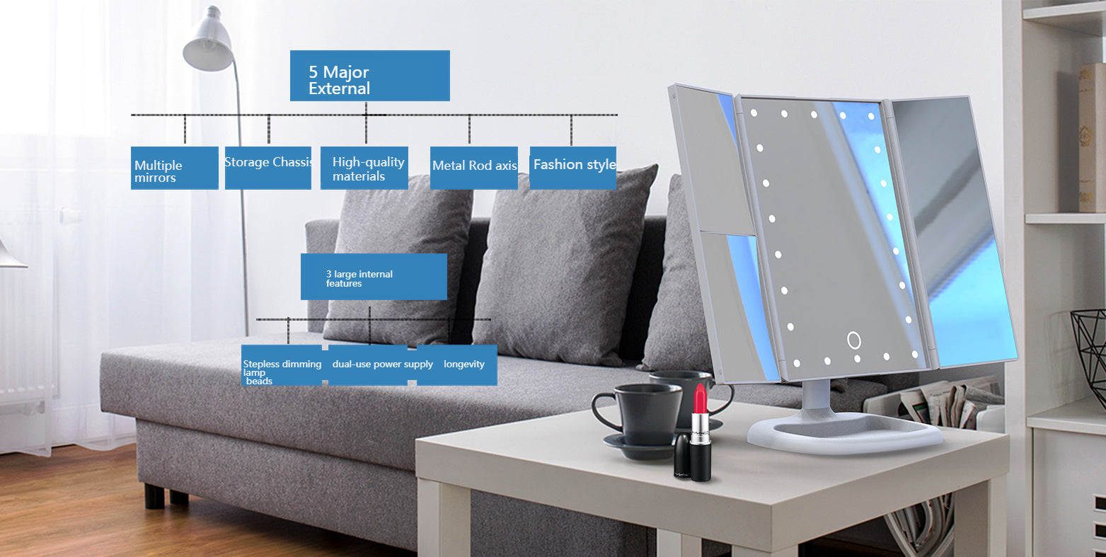 Foldable LED Touch Screen Makeup Mirror