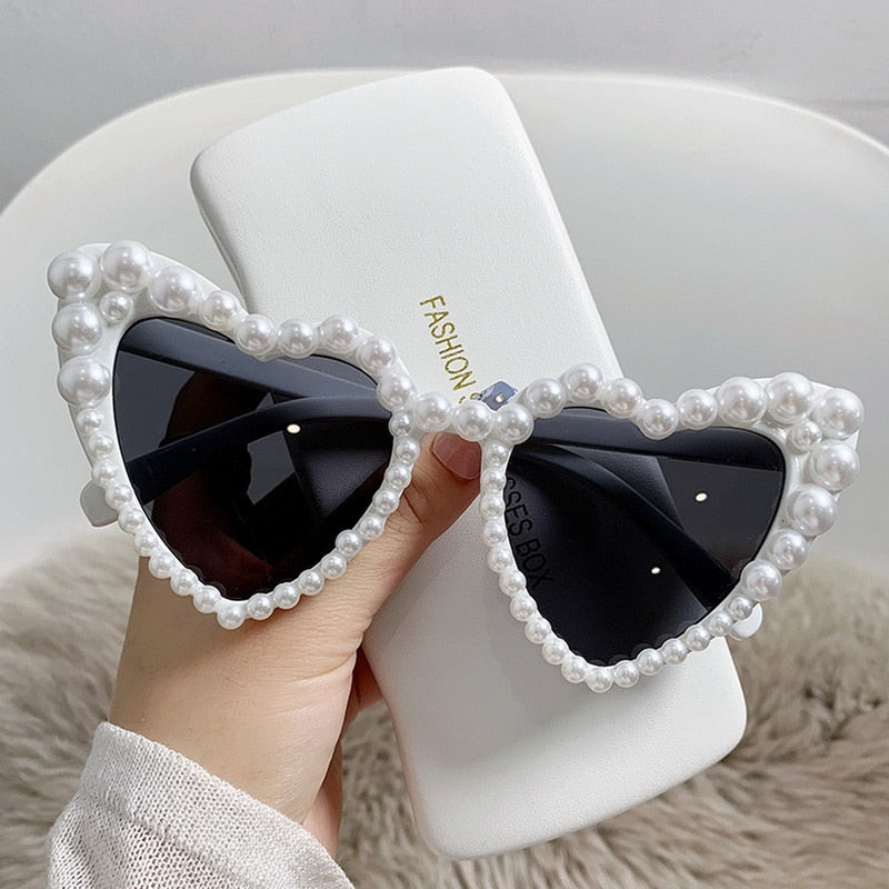 Pearl Heart Retro Cat Eye Sunglasses