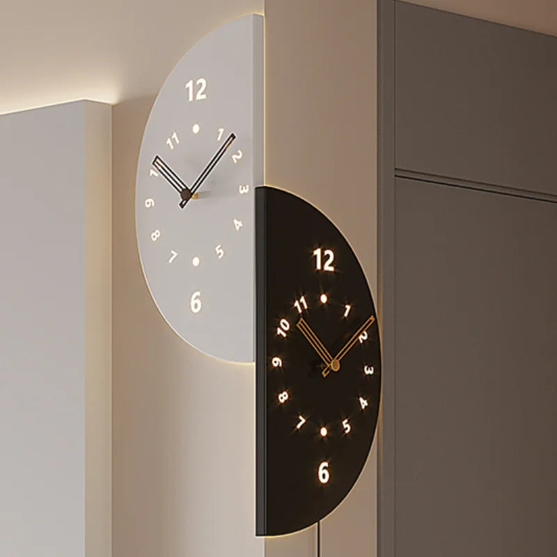 Geometric Half-Moon Dual Wall Clock