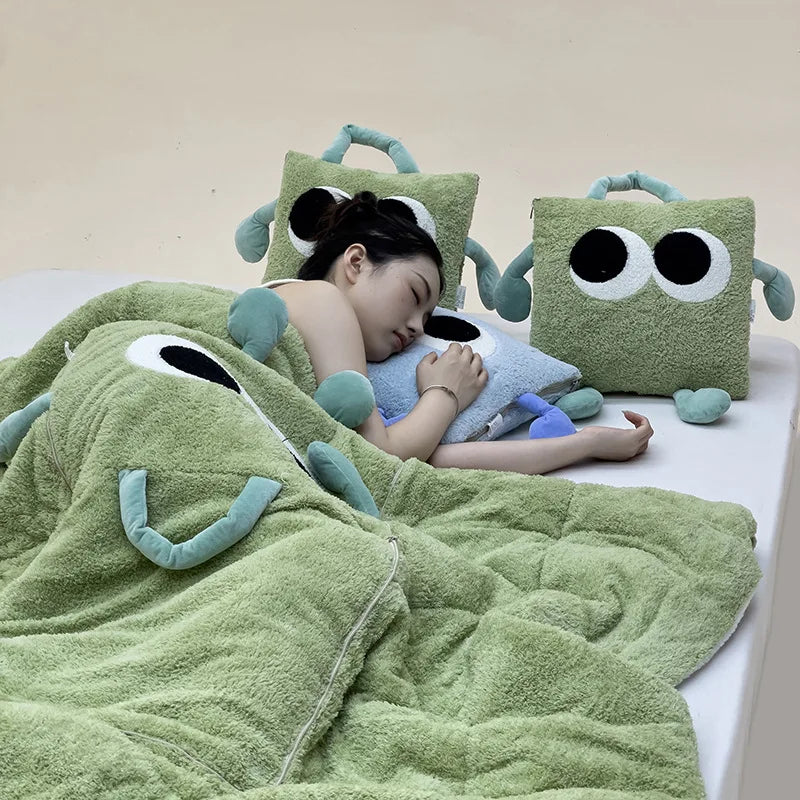 Cute Monster Portable Soft Throw Pillow Blanket