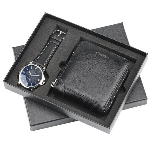 Men Watches Steel/Leather Gift Set