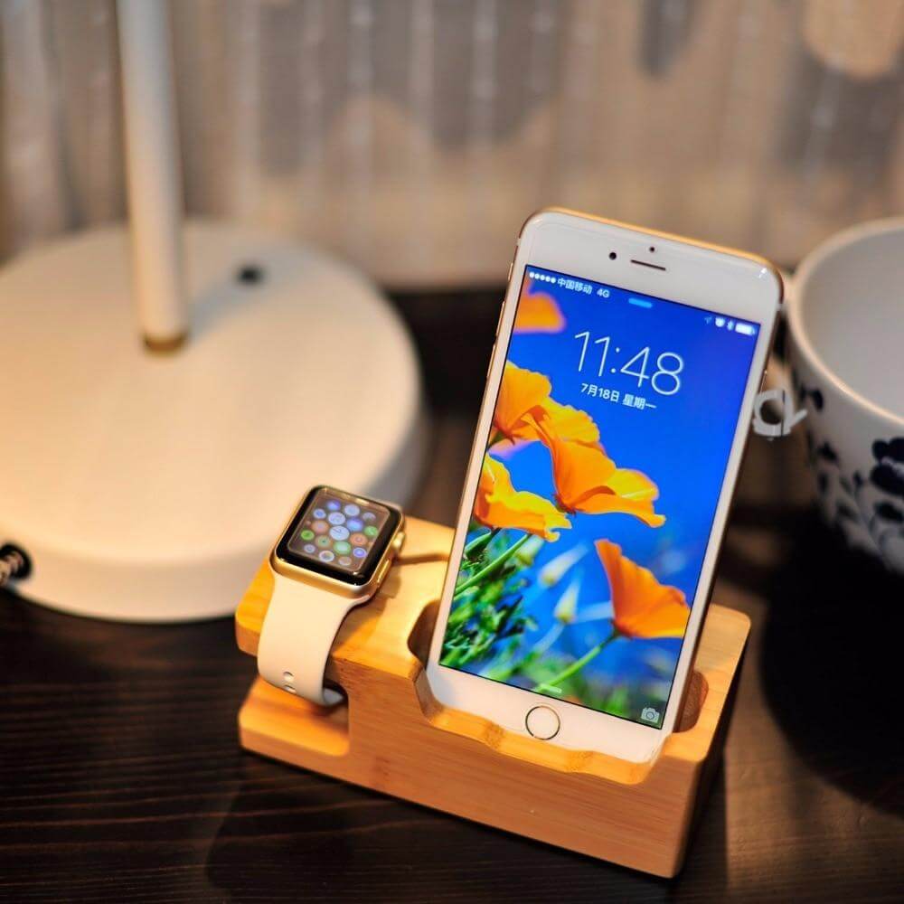 Bamboo Wood Charger Station for Apple Products