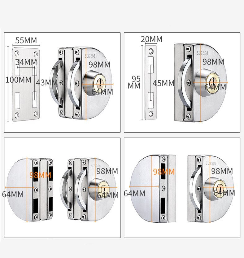 Sliding Door Stainless Steel Safety Glass Door Lock