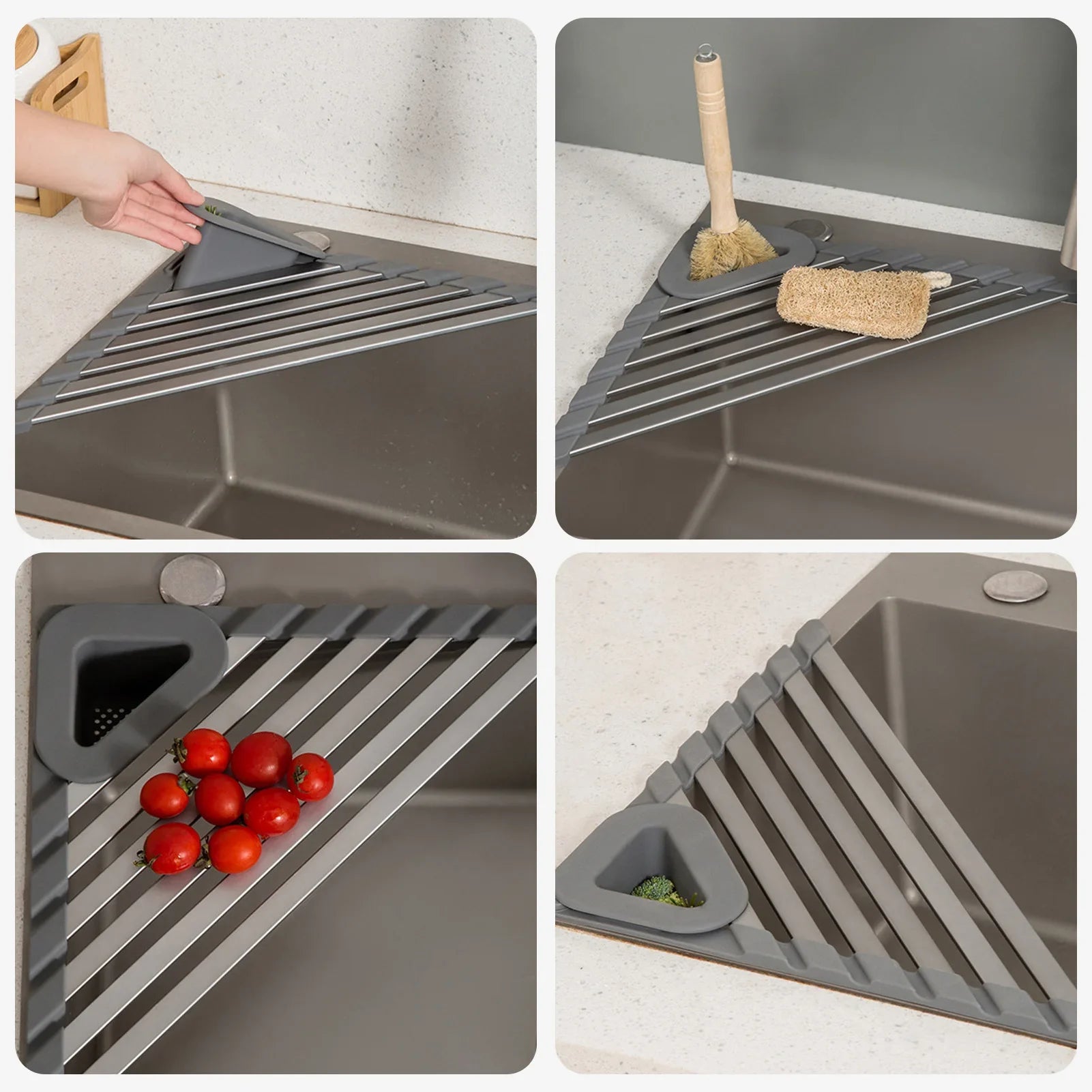 Sink Mounted Triangle Drainage Rack Kitchen Storage Shelf