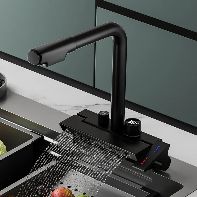 Digital Pull-Down Rain Waterfall Kitchen Faucet