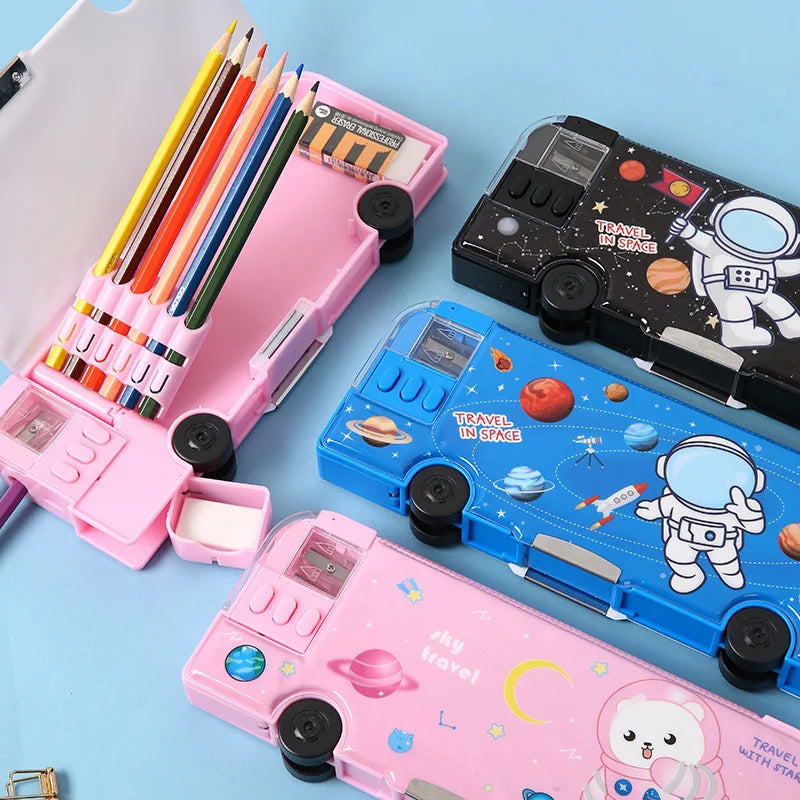 Cartoon Bus Multifunctional Kids Stationery Pencil Box