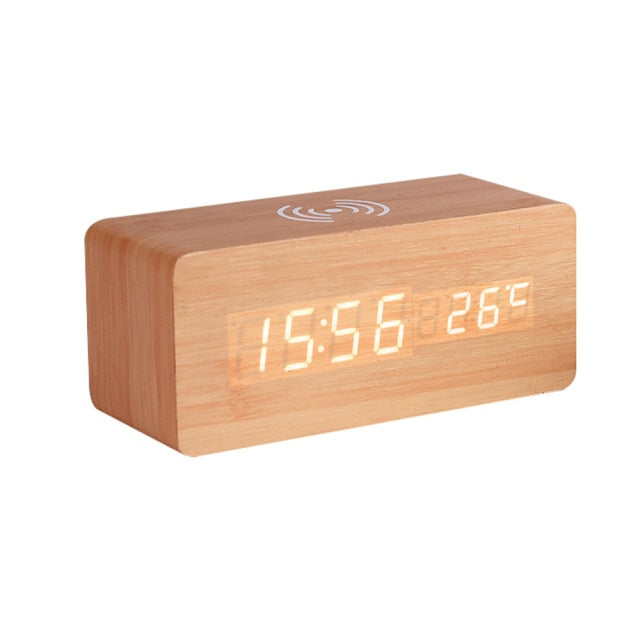 Modern Wooden Wireless Charging Alarm Clock