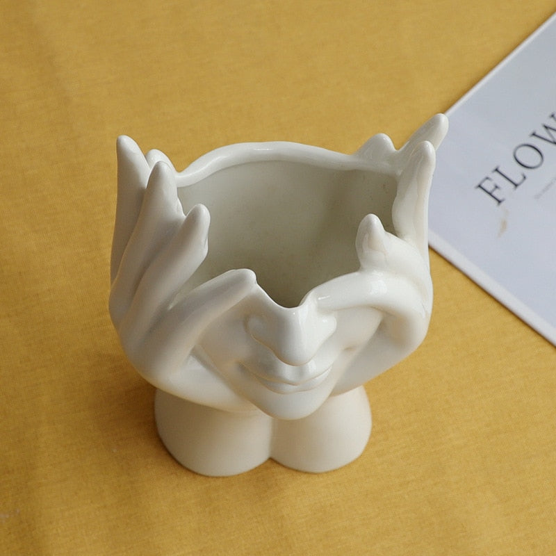 Ceramic Abstract  Human Face Flower Vase