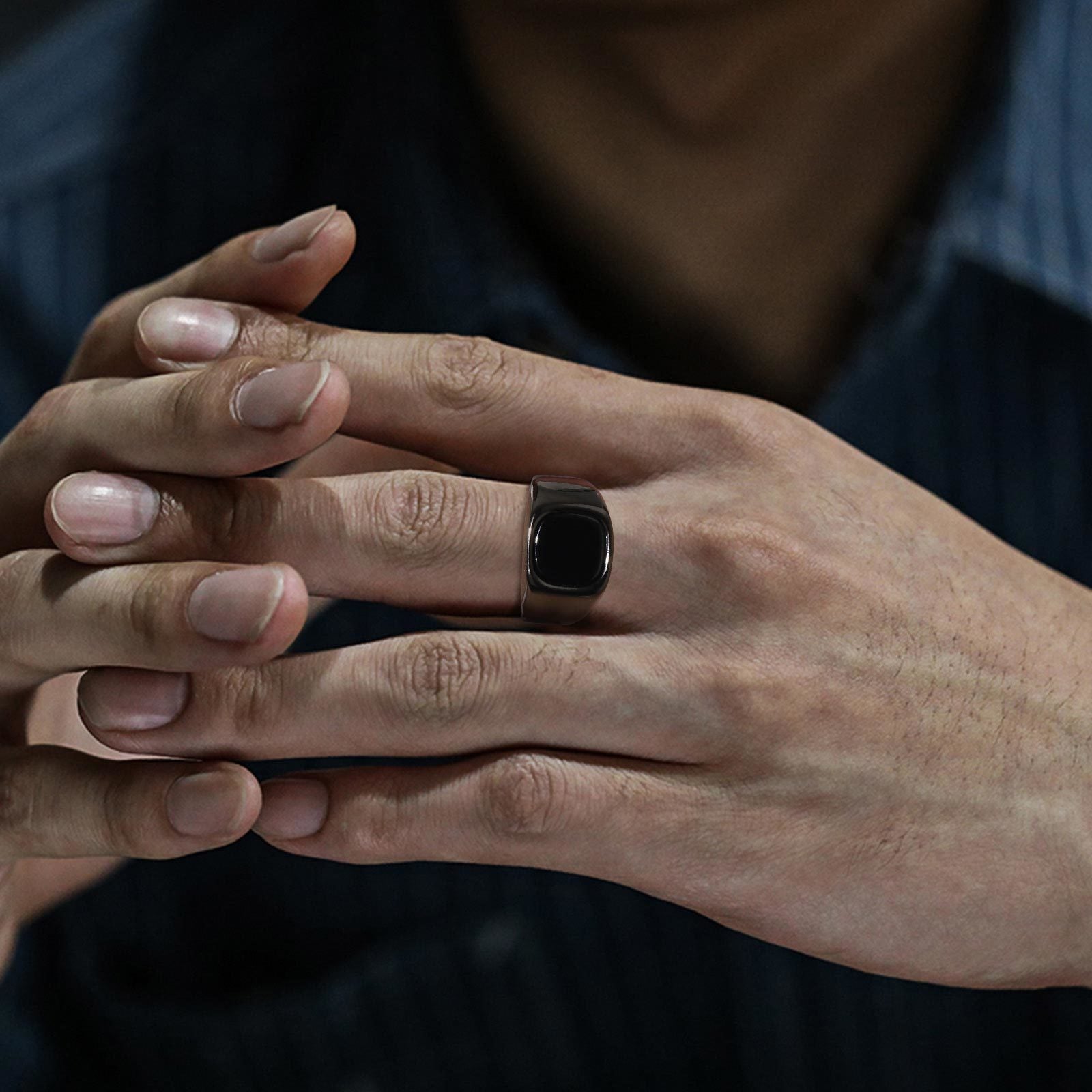 Black Storm Stone Stainless Steel Ring