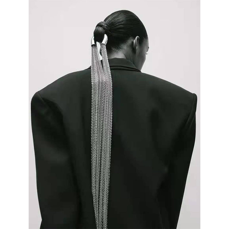 Hyperbole Silver Long Tassel Ponytail Hair Accessory