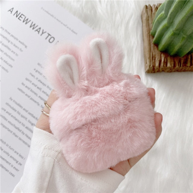 Cute Rabbit Ears Plush AirPods Case