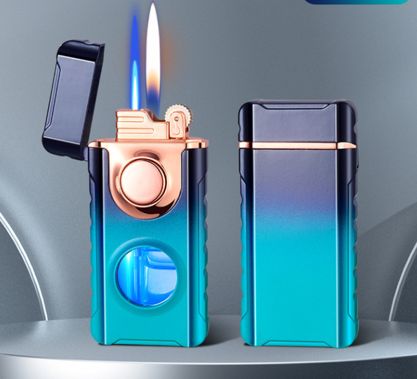 Blue Glow Dual Flame Metal Lighter