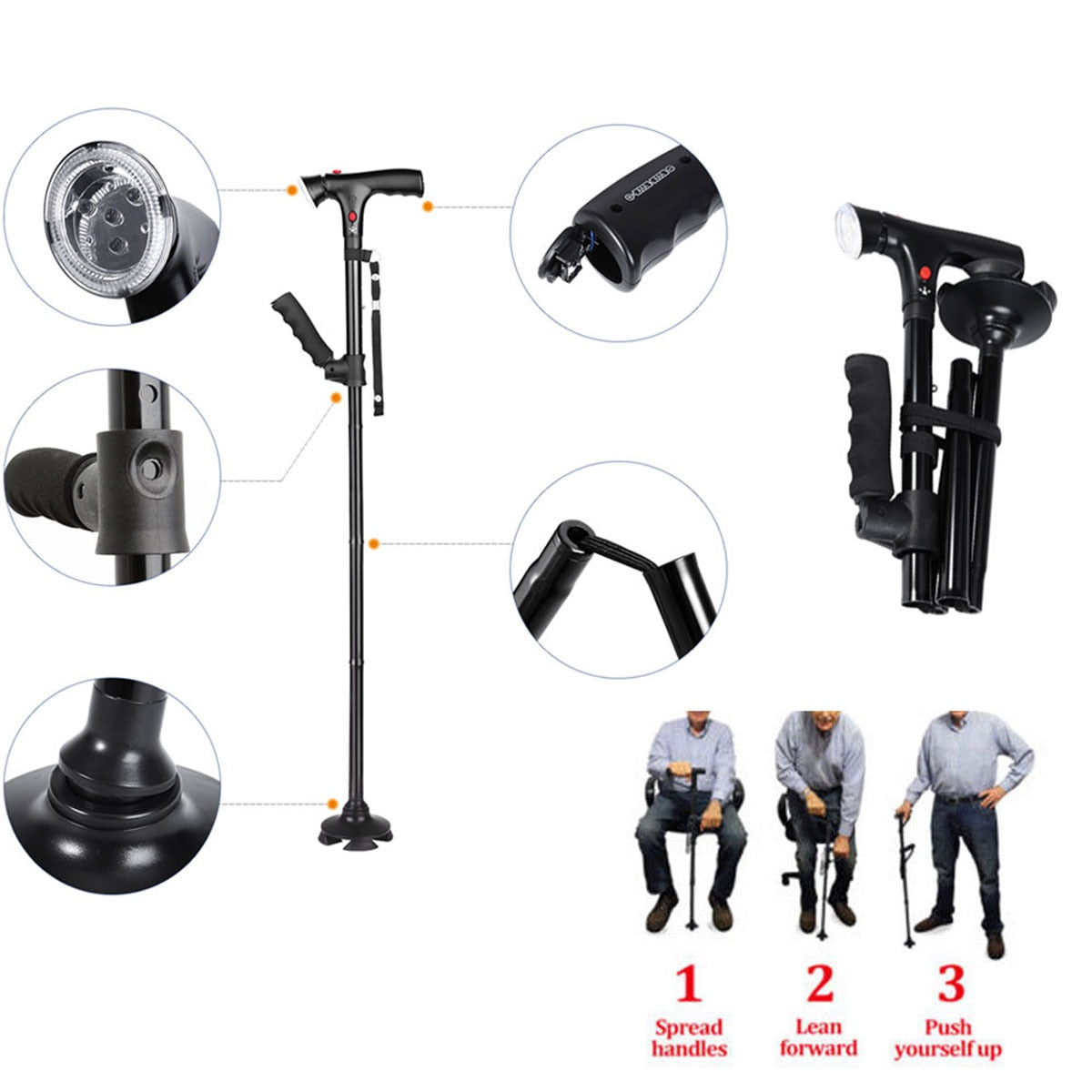 Safety Alarm Walking Telescopic LED Light Cane