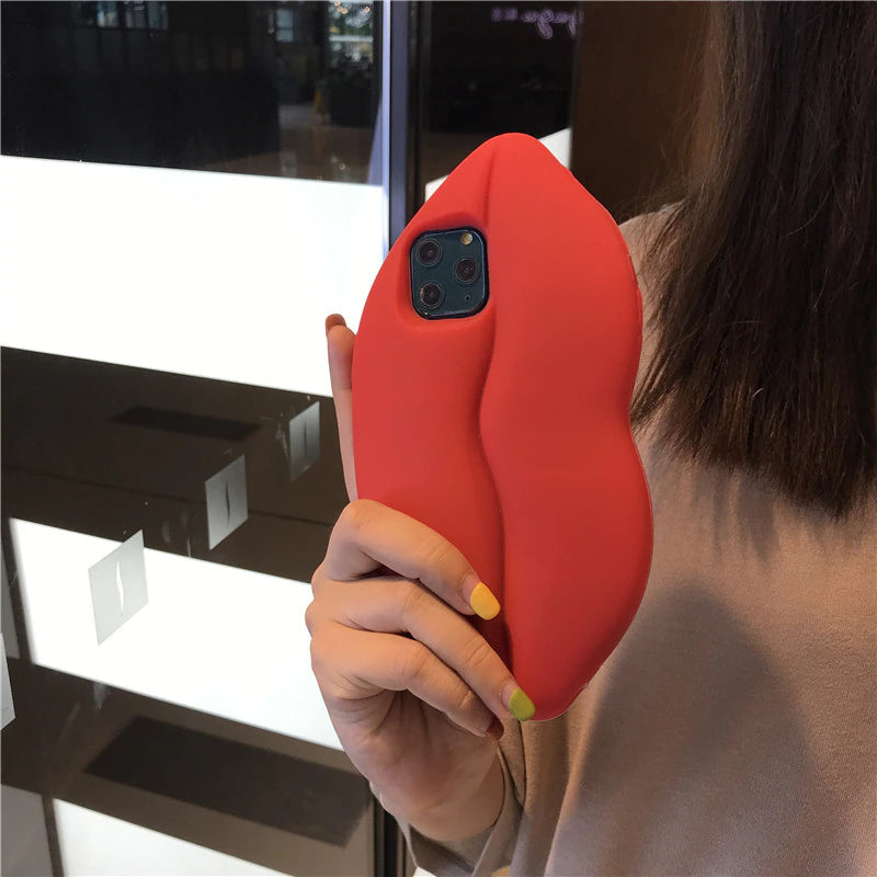 3D Big Red Lip Mouth Kiss Soft Silicone Shoulder Iphone Cases