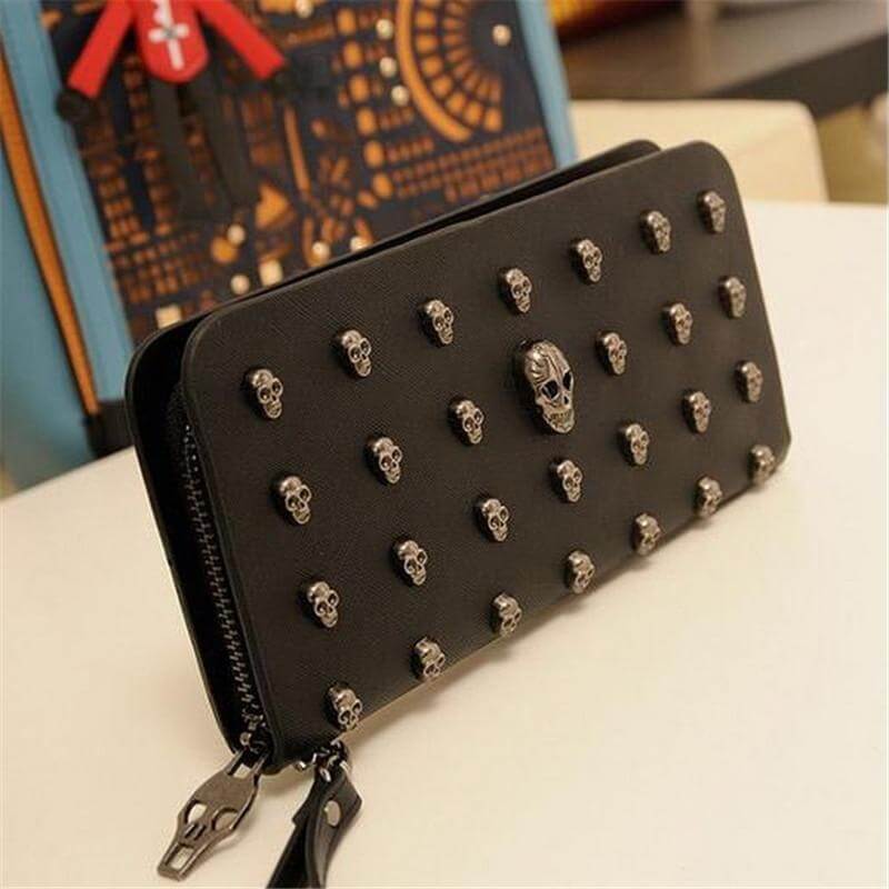 Metal Skull Leather Wallet Purse